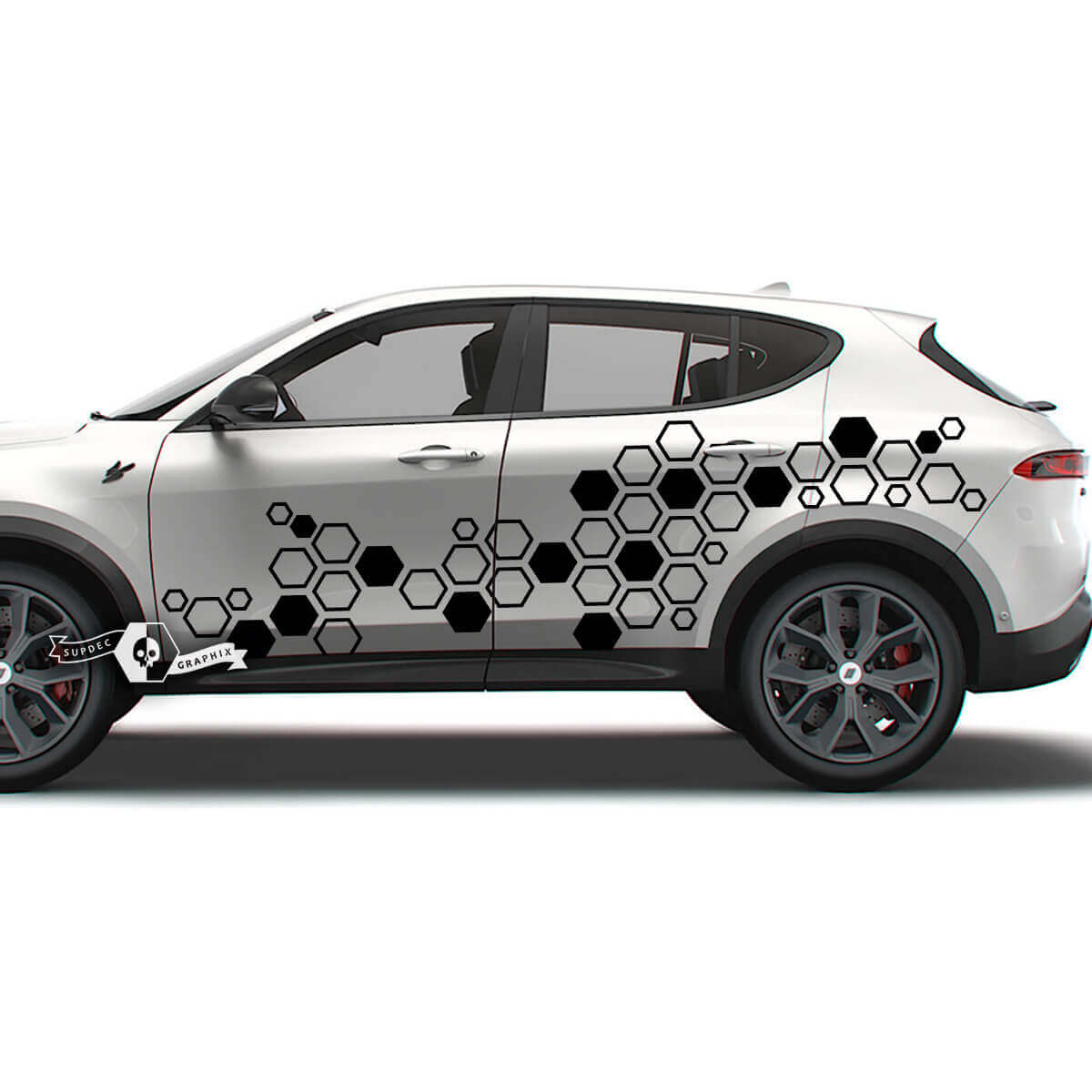 Paar Dodge Hornet-Türen, Seitenstreifen, Spritzschutz, Schlamm, Kotflügel, Waben-Logo, Vinyl-Aufkleber
