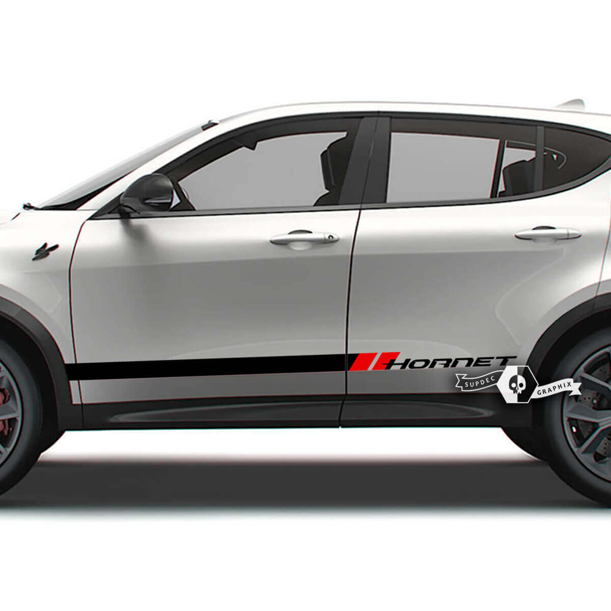 Paar Dodge Hornet-Türen-Seitenstreifen, Rocker-Panel, Hornet-Logo, Vinyl-Aufkleber, 2 Farben
