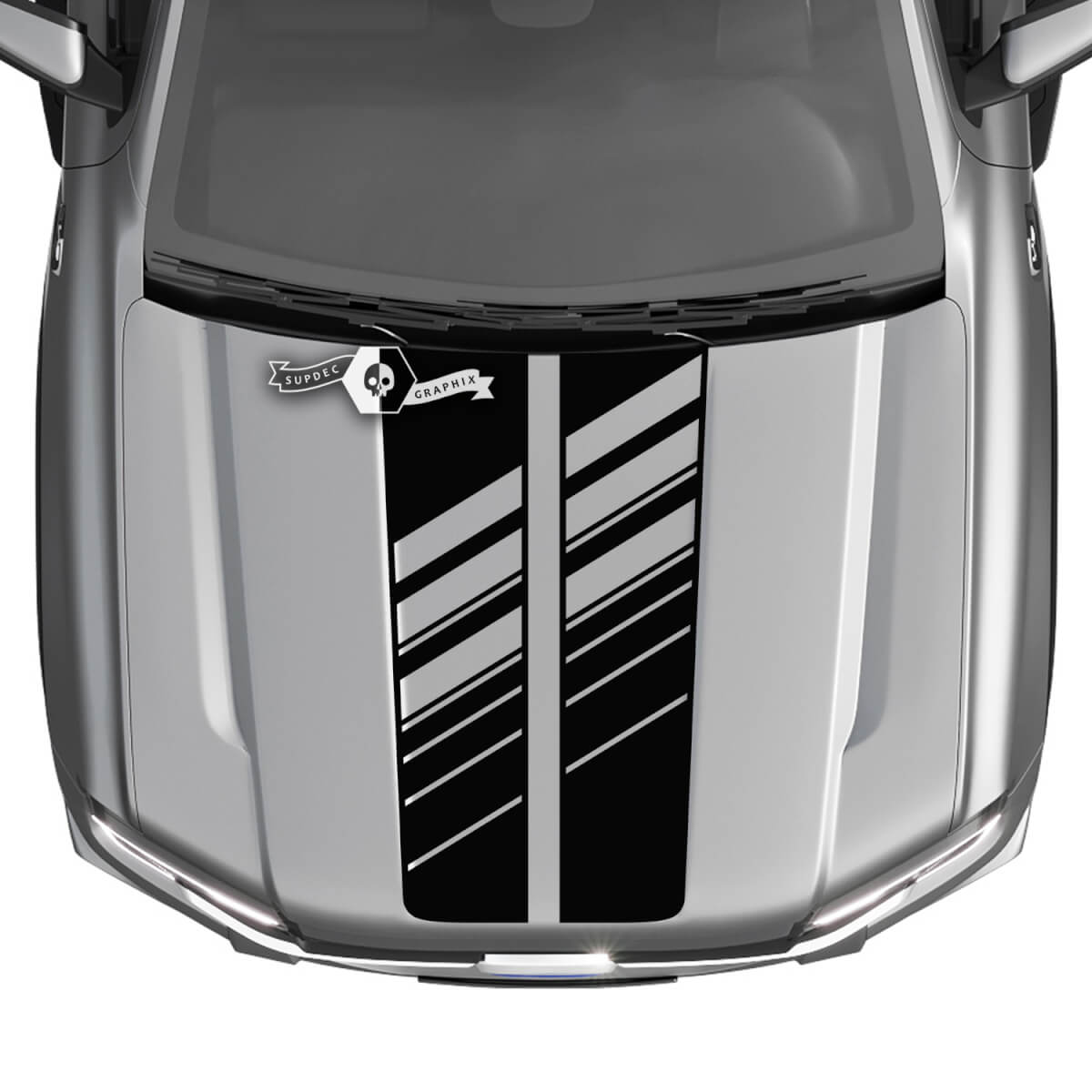 Ford Ranger Heckhaube, LKW-Streifen, Logo, Schlammreifenspuren, zerstörte Grafikaufkleber
