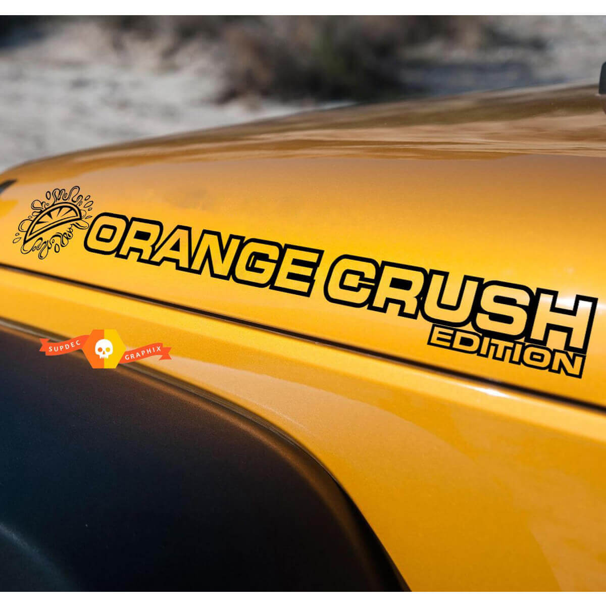 Orange Crush Motorhauben-Seitenaufkleber Paar für Jeep Wrangler Rubicon Sahara