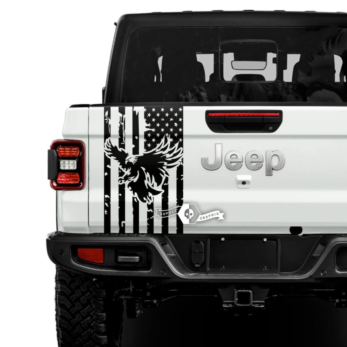 Aufkleber für Jeep Gladiator, USA-Flagge, zerstörter Weißkopfseeadler, Vinyl-Grafiken, Vinyl-Aufkleber für Heckklappe, Bett
