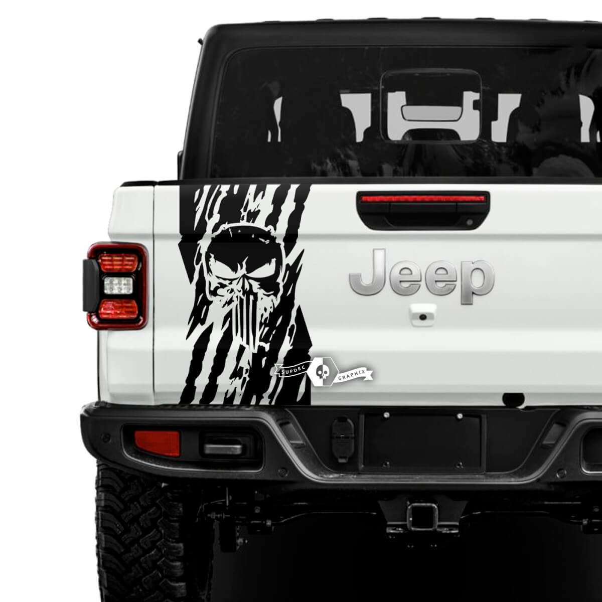 Aufkleber für Jeep Gladiator, USA-Flagge, Destroyed Punisher, Vinyl-Grafiken, Vinyl-Aufkleber für Heckklappe, Bett
