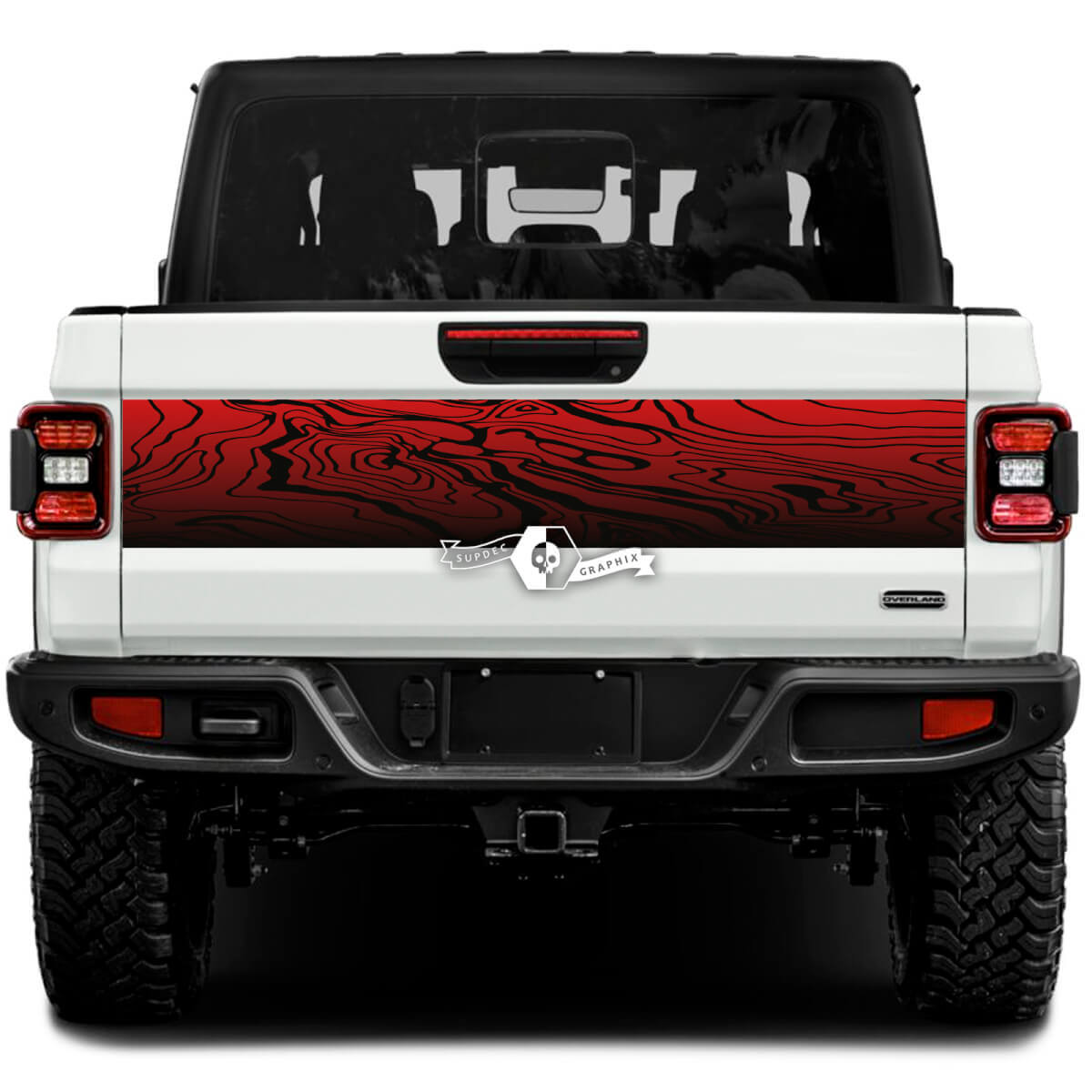 Jeep Gladiator Wrap-Aufkleber, Vinyl-Grafiken, topografische Karte, Heckklappe, Bett, Vinyl-Aufkleber, Farbverlauf, 2 Farben
