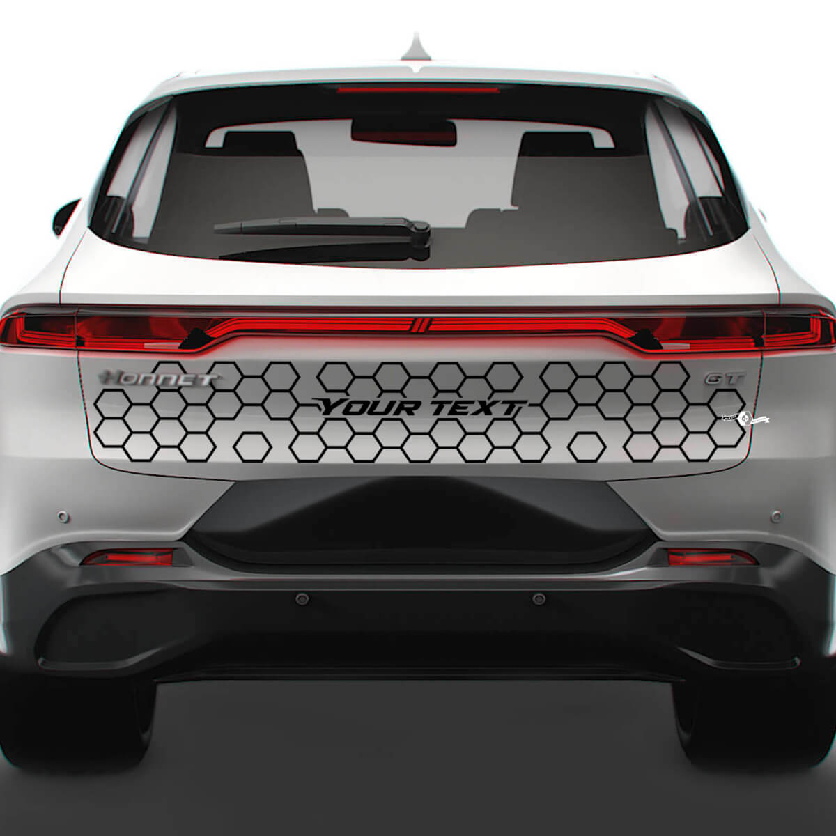 Benutzerdefinierter Text Honigwaben-Stil Heckklappenblende Vinylaufkleber für Dodge Hornet