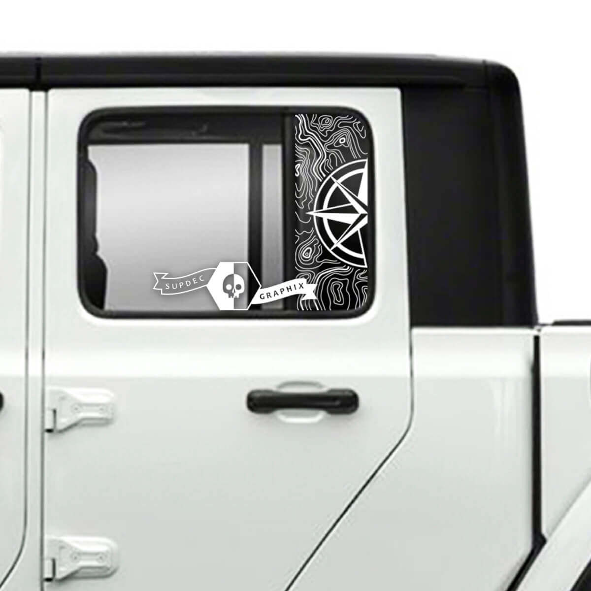 Paar Aufkleber für Jeep Gladiator, Seitentür, Fenster, Kompass, topografische Karte, Vinyl-Grafikstreifen
