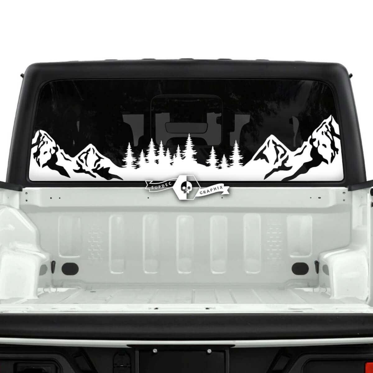 Jeep Gladiator Heckfenster Berge Wald Aufkleber Aufkleber Vinyl Grafik Streifen
