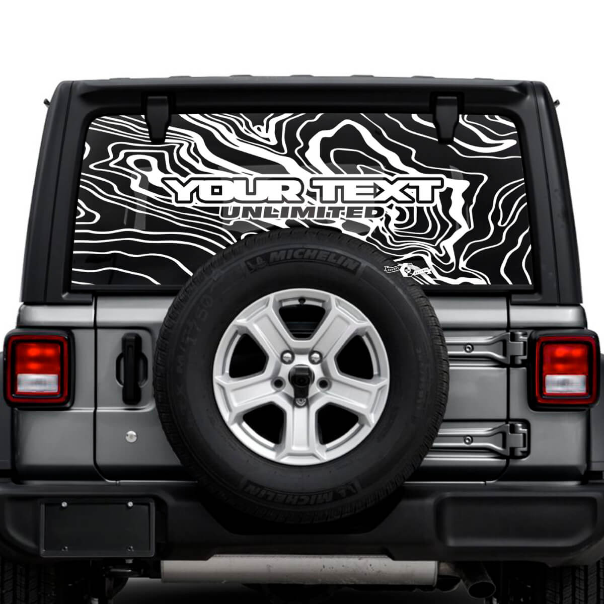 Jeep Wrangler Unlimited Topografische Karte Logo-Aufkleber für die Heckscheibe, Vinyl-Grafiken
