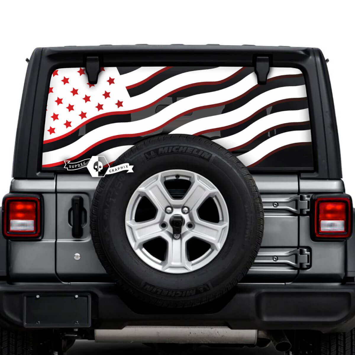 Jeep Wrangler Unlimited Heckscheibenflagge USA Shadow Aufkleber Aufkleber Vinyl Grafiken 2 Farben
