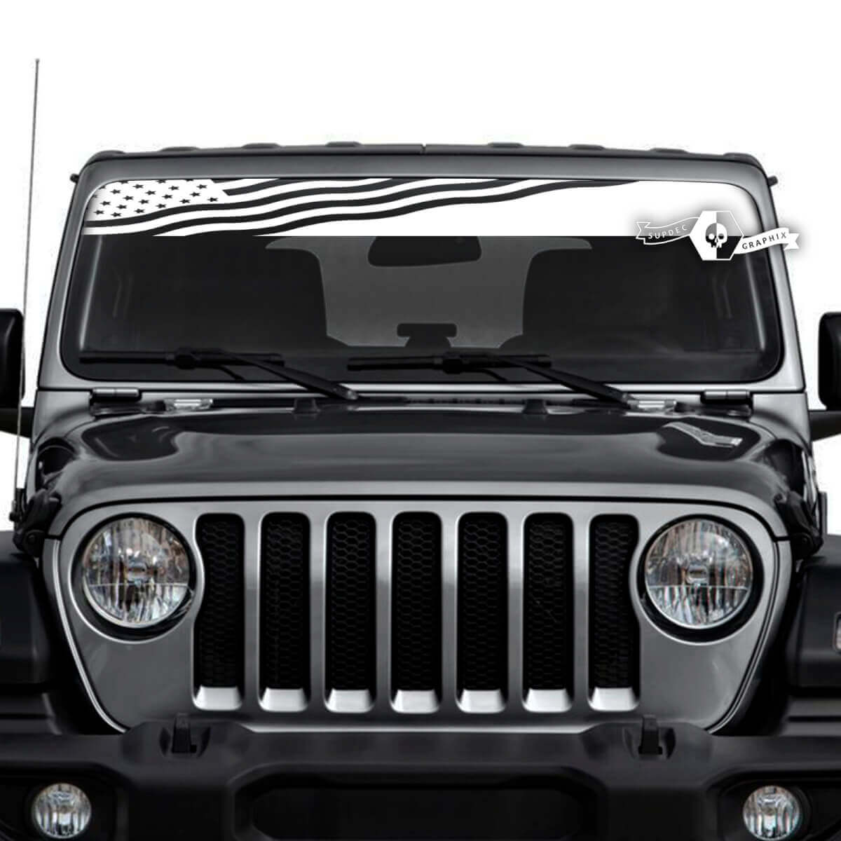Jeep Wrangler Unlimited Windschutzscheiben-Flagge, USA-Aufkleber, Vinyl-Grafiken
