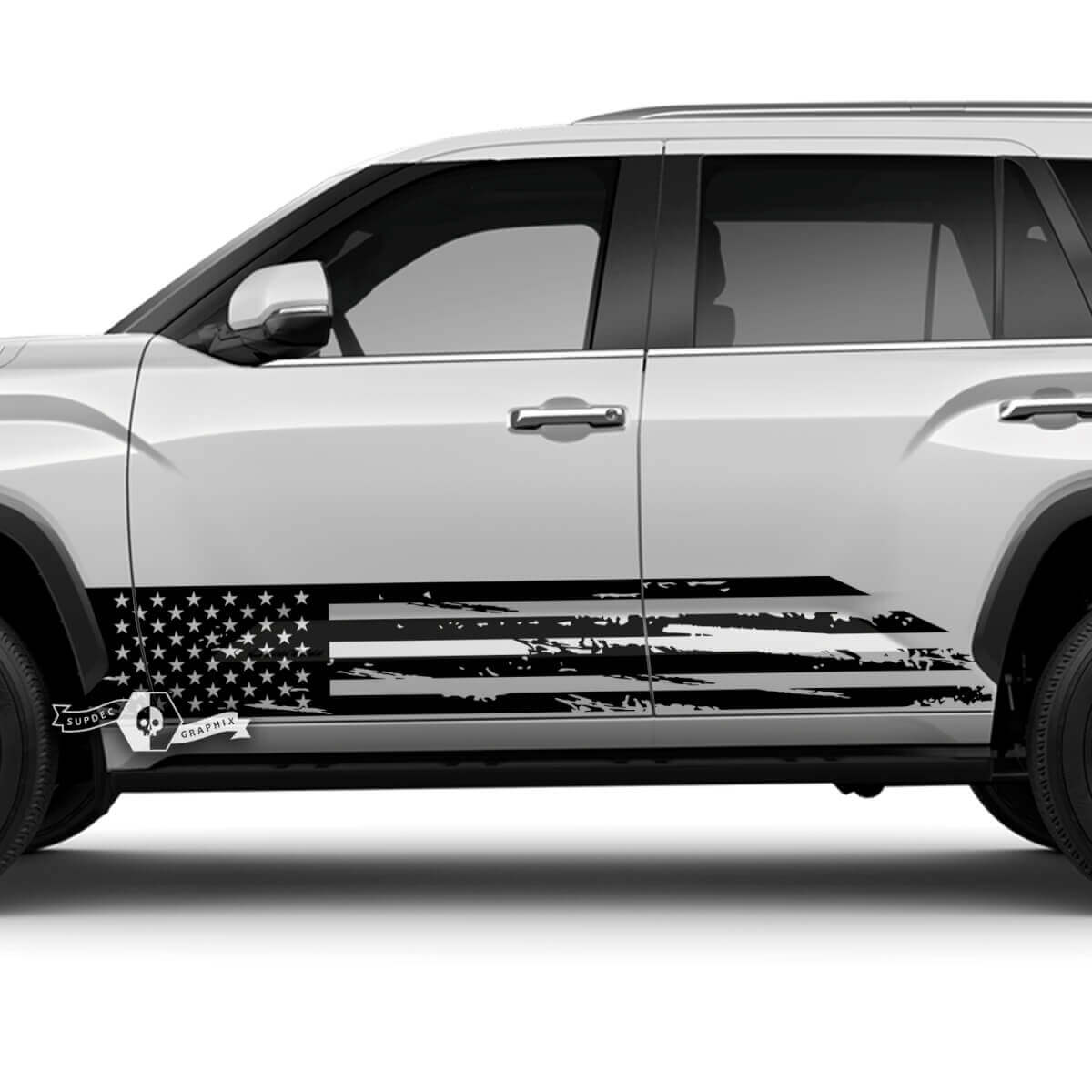 Paar Toyota Sequoia Türen Rocker Panel Streifen USA Flagge Dazzle Paint Destroyed Off Road Vinyl Aufkleber Aufkleber passend für Toyota Sequoia
