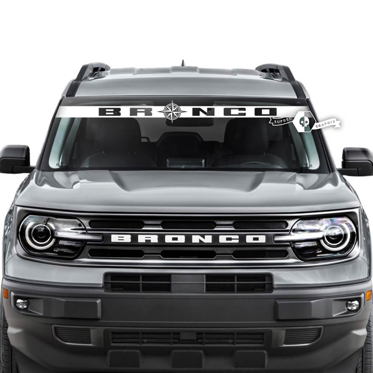 Ford Bronco Fenster Windschutzscheibe Logo Kompass Streifen Grafik Aufkleber Aufkleber
