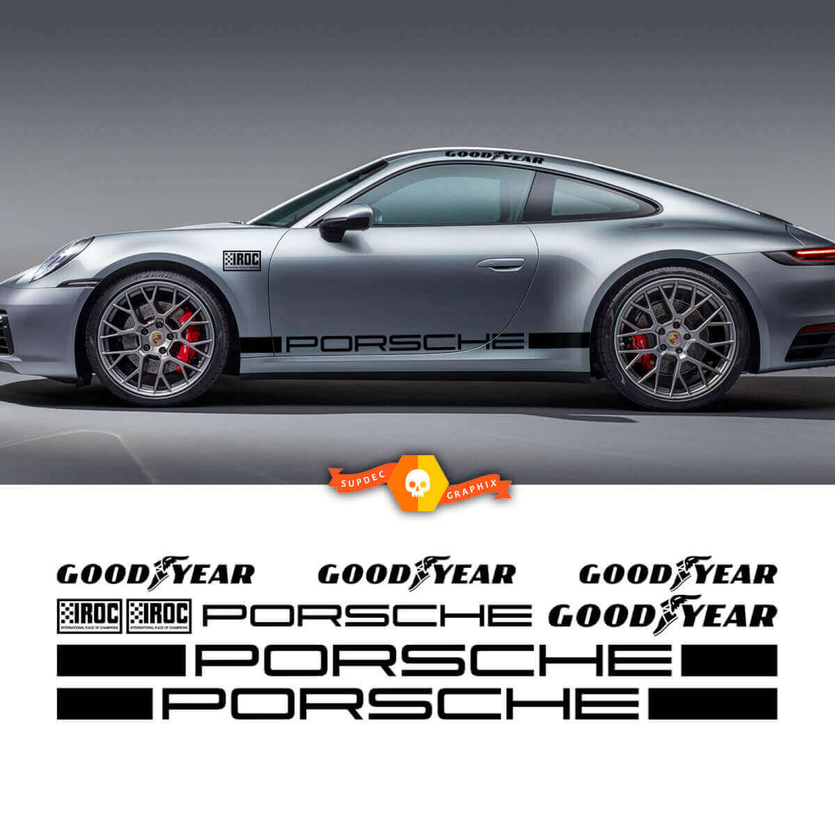 Porsche IROC Goodyear Racing Seitenstreifen Vinyl-Aufkleber-Kit für Porsche 911 Carrera