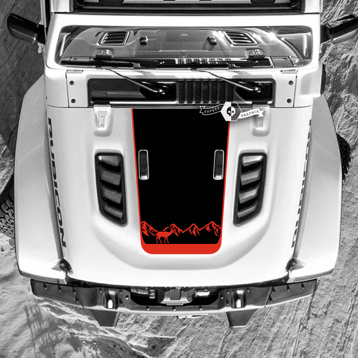 Jeep Wrangler Hood Mountains Forest Deer Vinyl Aufkleber Aufkleber 2 Farben
