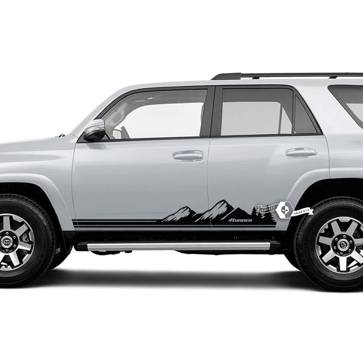 Paar 4Runner-Seitentür-Vinyl-Berge-Wald-Rocker-Panel-Linien-Streifen-Vinyl-Aufkleber-Aufkleber passend für Toyota 4Runner TRD
