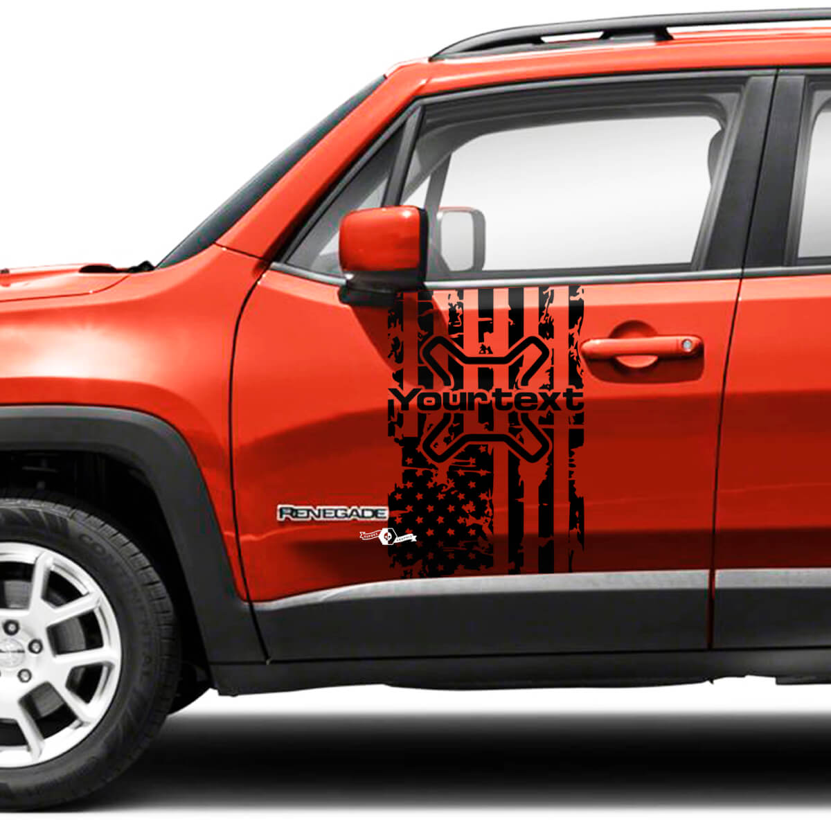 Benutzerdefinierte Textflagge USA Zerstörte Seitentür-Grafik Vinyl Aufkleber Paar für Jeep Renegade