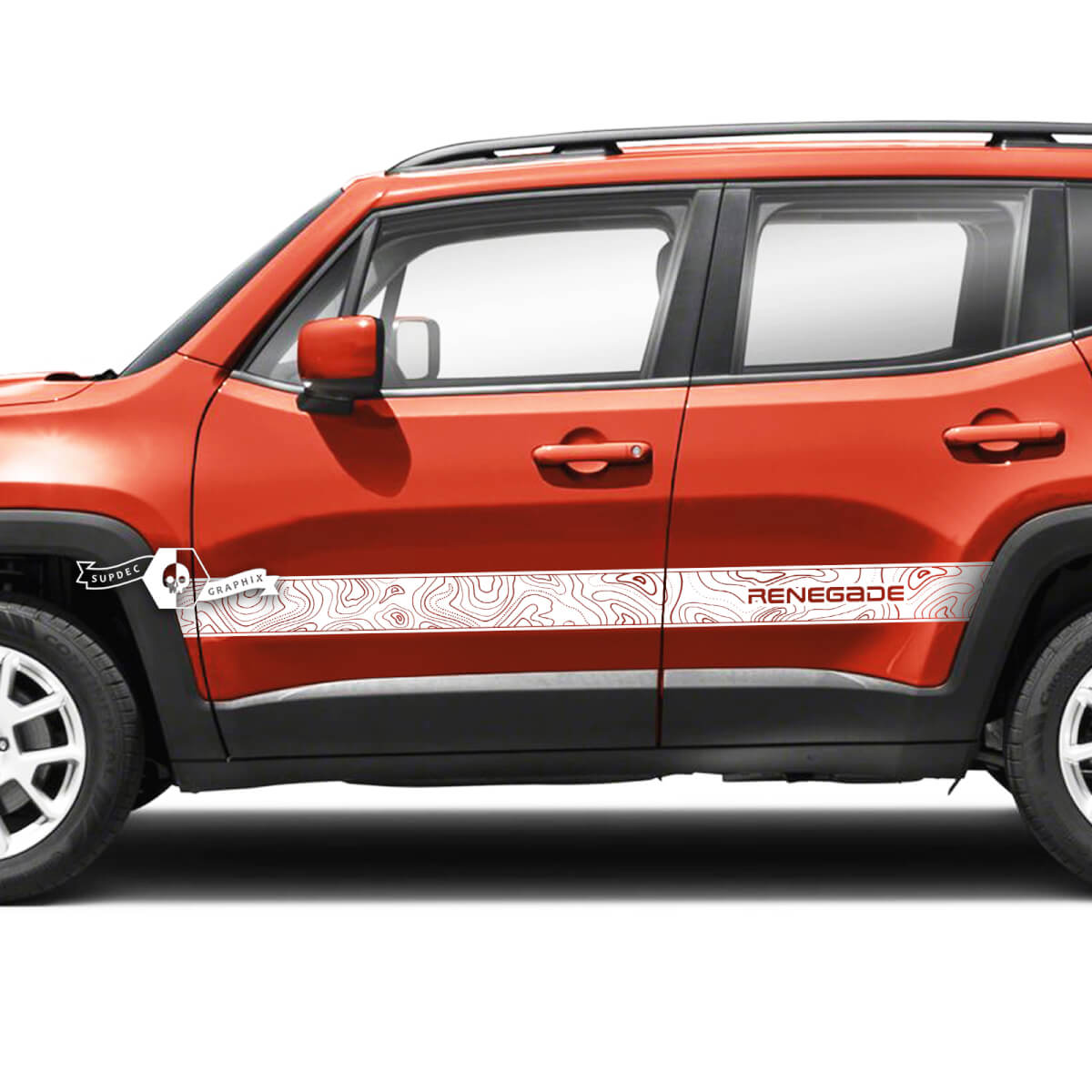 Paar Jeep Renegade Side Rocker Panel Flag Topographic Map Graphic Vinyl Aufkleber Aufkleber
