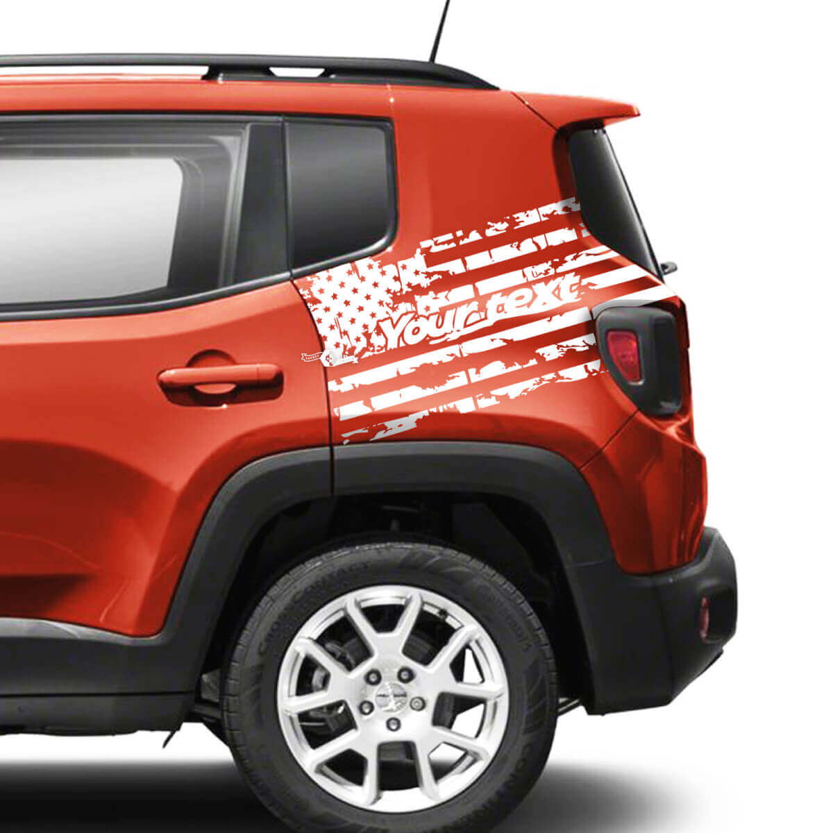 Paar Jeep Renegade Heckfender, USA-Flagge, zerstört, grafischer Vinyl-Aufkleber, Mono-Farbverlauf
