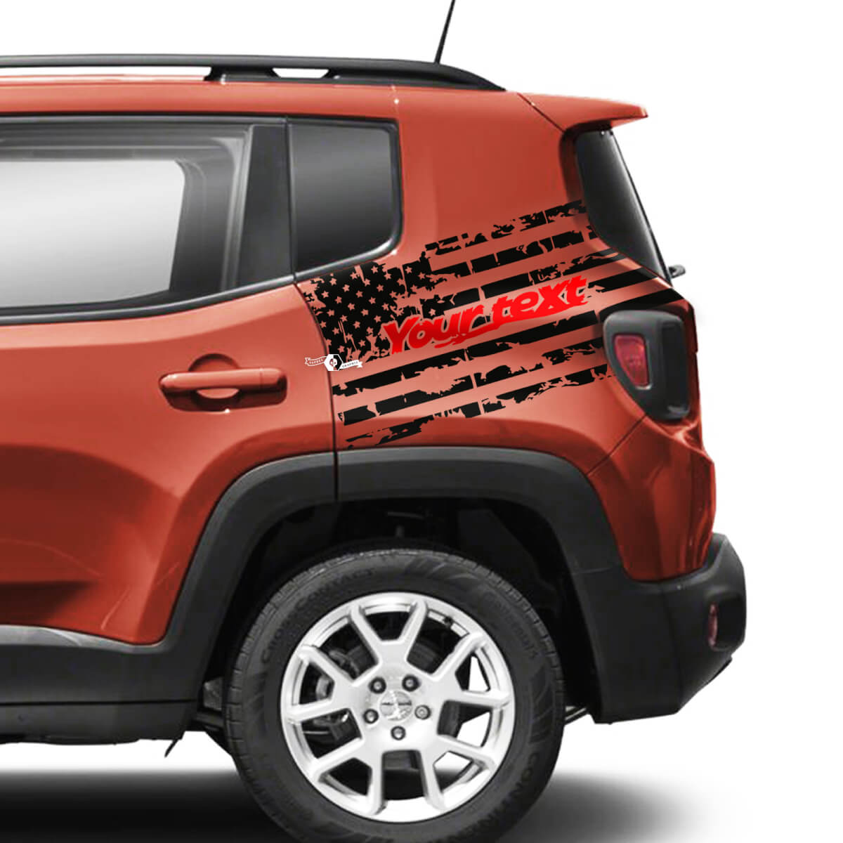 Paar Jeep Renegade Heckfender, USA-Flagge, zerstört, grafischer Vinyl-Aufkleber, 2 Farben
