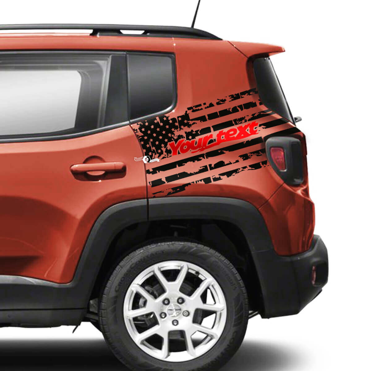 Paar Jeep Renegade Heckfender, USA-Flagge, zerstört, grafischer Vinyl-Aufkleber, 2 Farben
