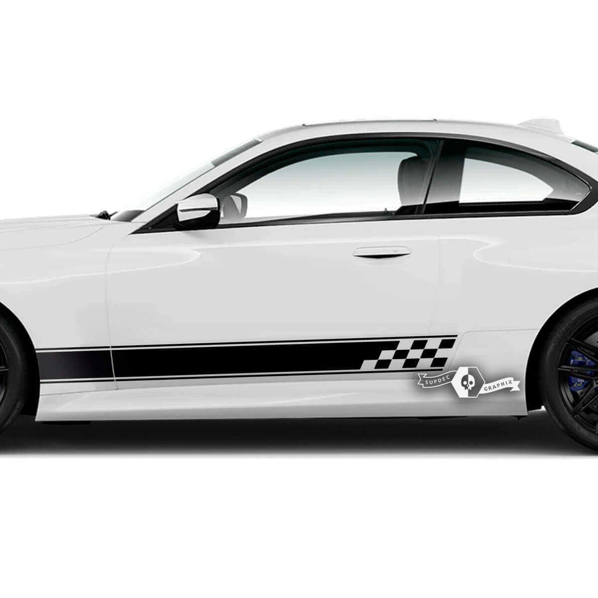 Paar BMW M2 M240 G42 F22 F87 M Performance Trim Checkerboard Flag Seitenstreifen Türen Streifen Vinyl Aufkleber Aufkleber
