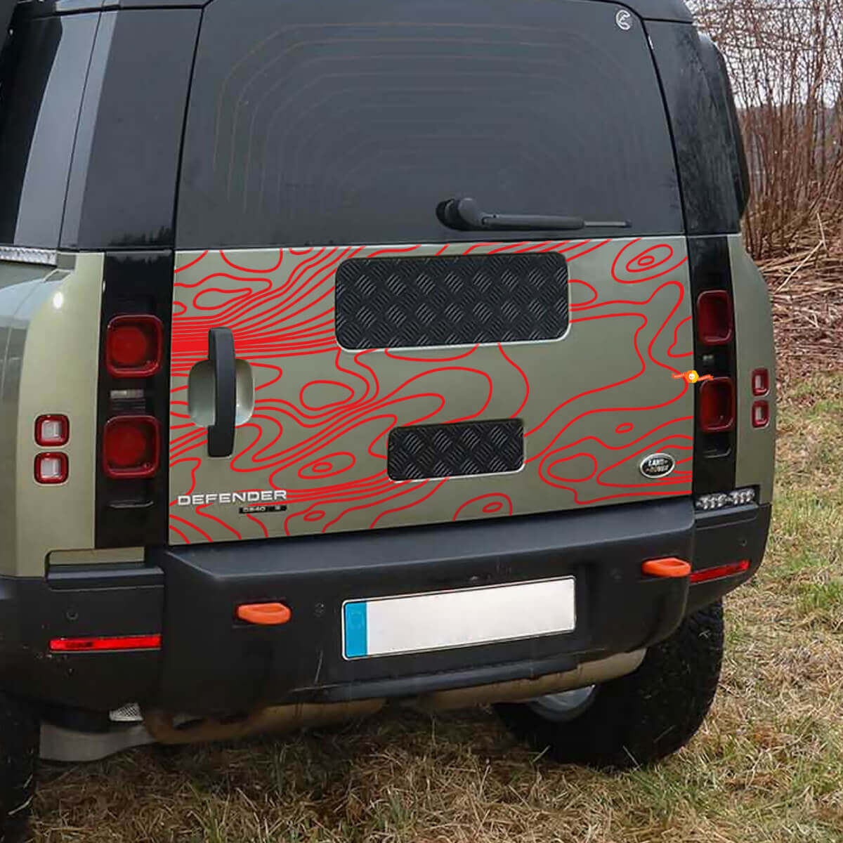 Topografische Karte Aufkleber für die Heckklappe Land Rover Defender 110 Vinyl Aufkleber