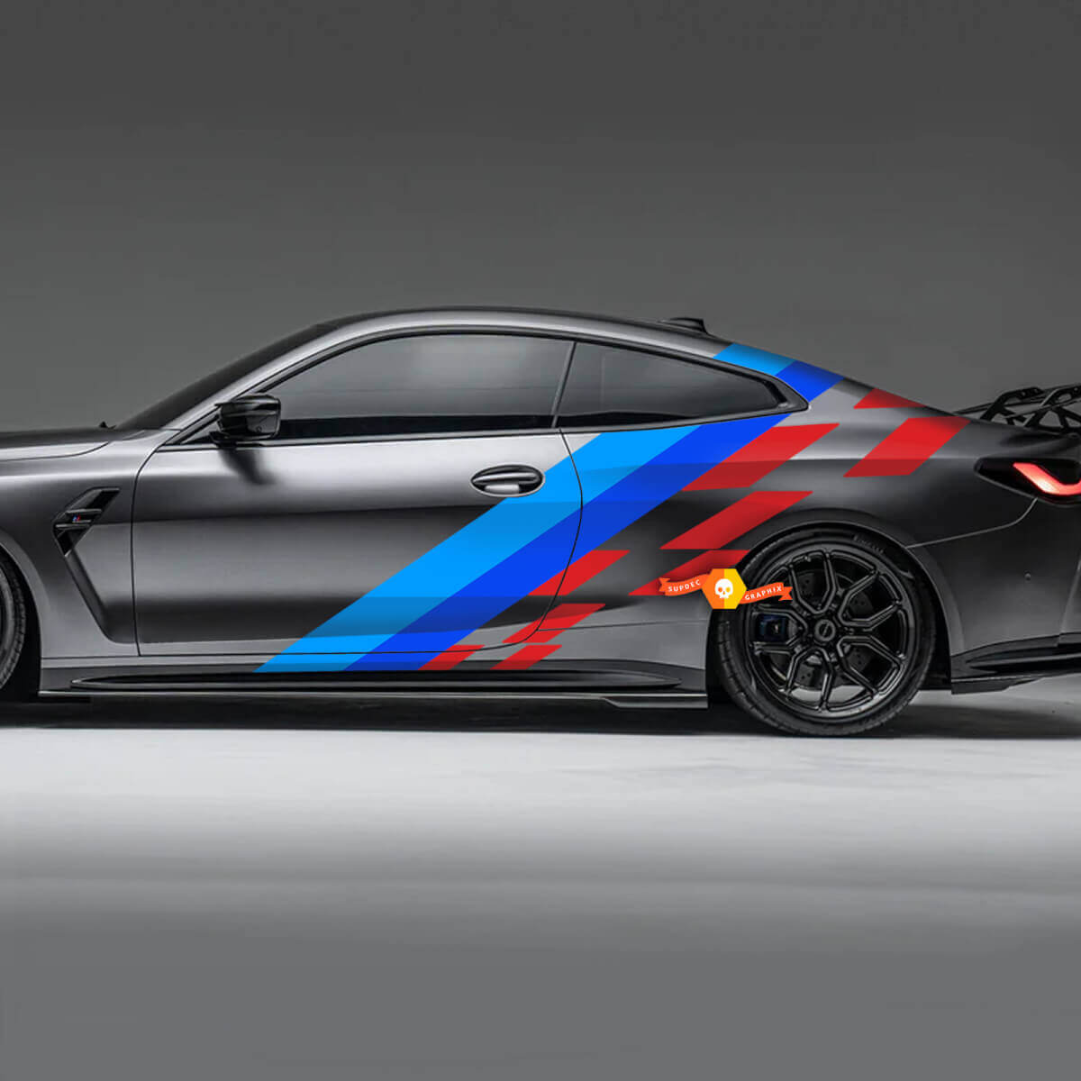 Seiten-M-Farben-Streifen, karierte Flagge, Türen, hinten, Vinyl-Aufkleber, passend für BMW F36, F32, F30, F80, F82, G30, G20, G80, G82 usw
