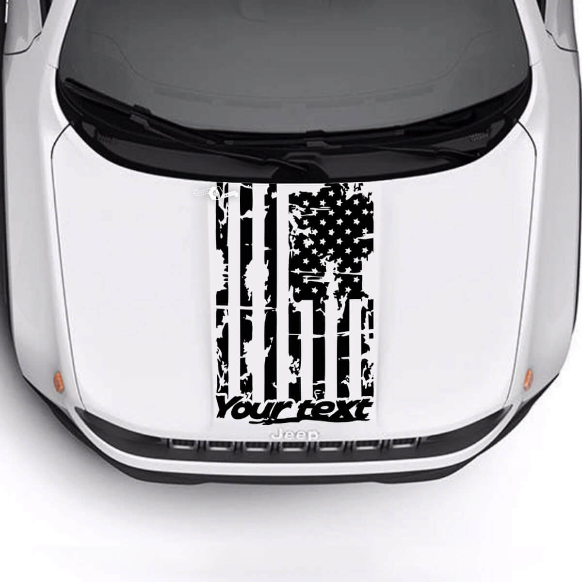 Benutzerdefinierter Text USA-Flagge zerkratzt zerstörtes Motorhauben-Logo Streifen Vinyl-Aufkleber für Jeep Renegade Trailhawk