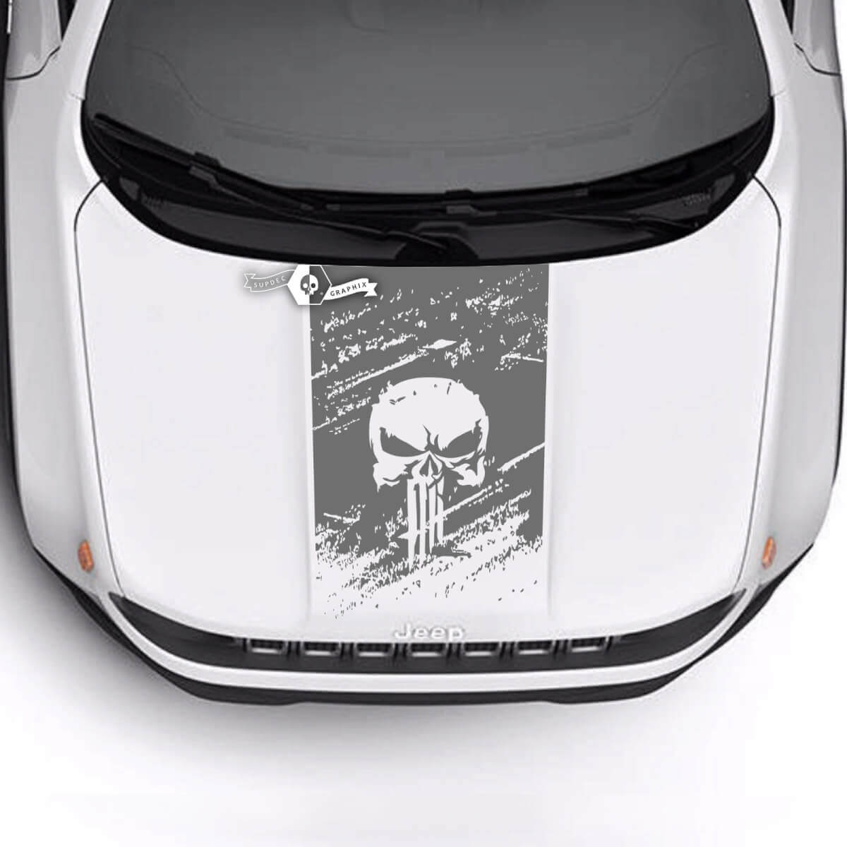 Jeep Renegade Trailhawk Sport Skull Destroyed Battered Hood Logo Stripe Vinyl Aufkleber Aufkleber
