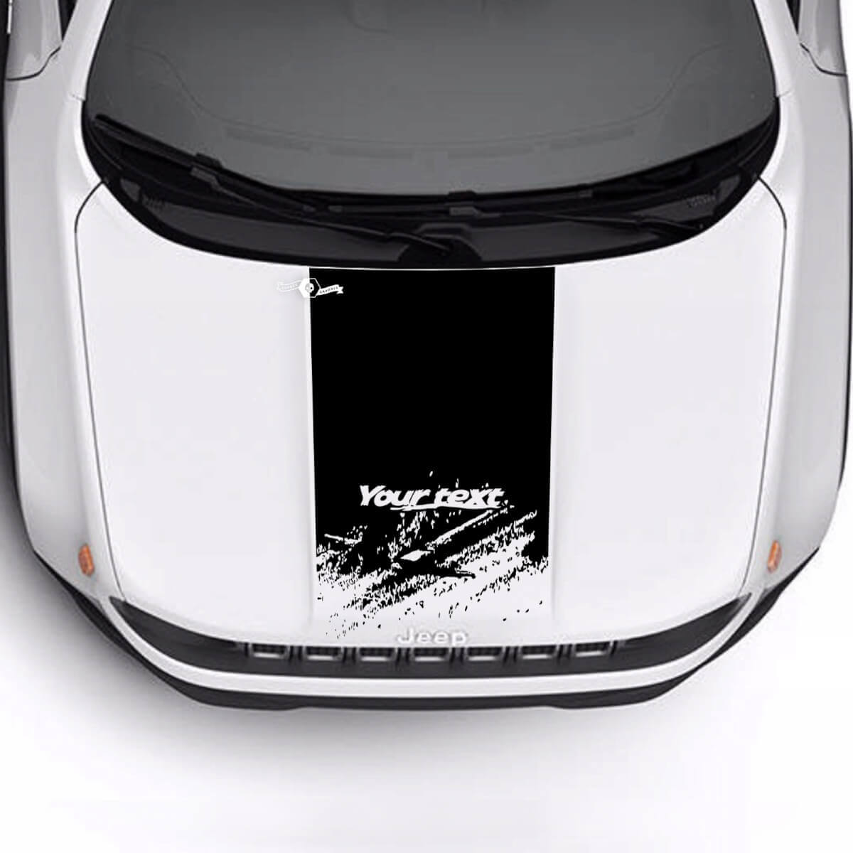 Benutzerdefinierter Text Zerstört Zerbeulter Motorhauben-Logo-Streifen Vinylaufkleber für Jeep Renegade Trailhawk