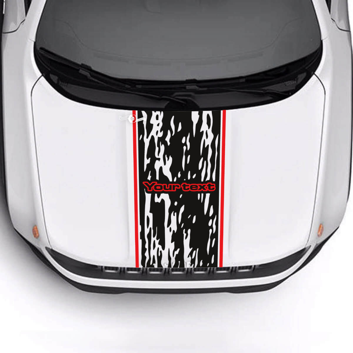 Benutzerdefinierter Text Genarbter Zerstörter Motorhaubenleisten-Streifen Vinylaufkleber 2 Farben für Jeep Renegade Trailhawk