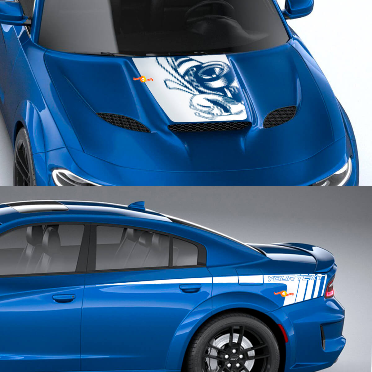 Super Bee Drag Haube und Seitliche Streifen Vinylaufkleber-Set für Dodge Charger