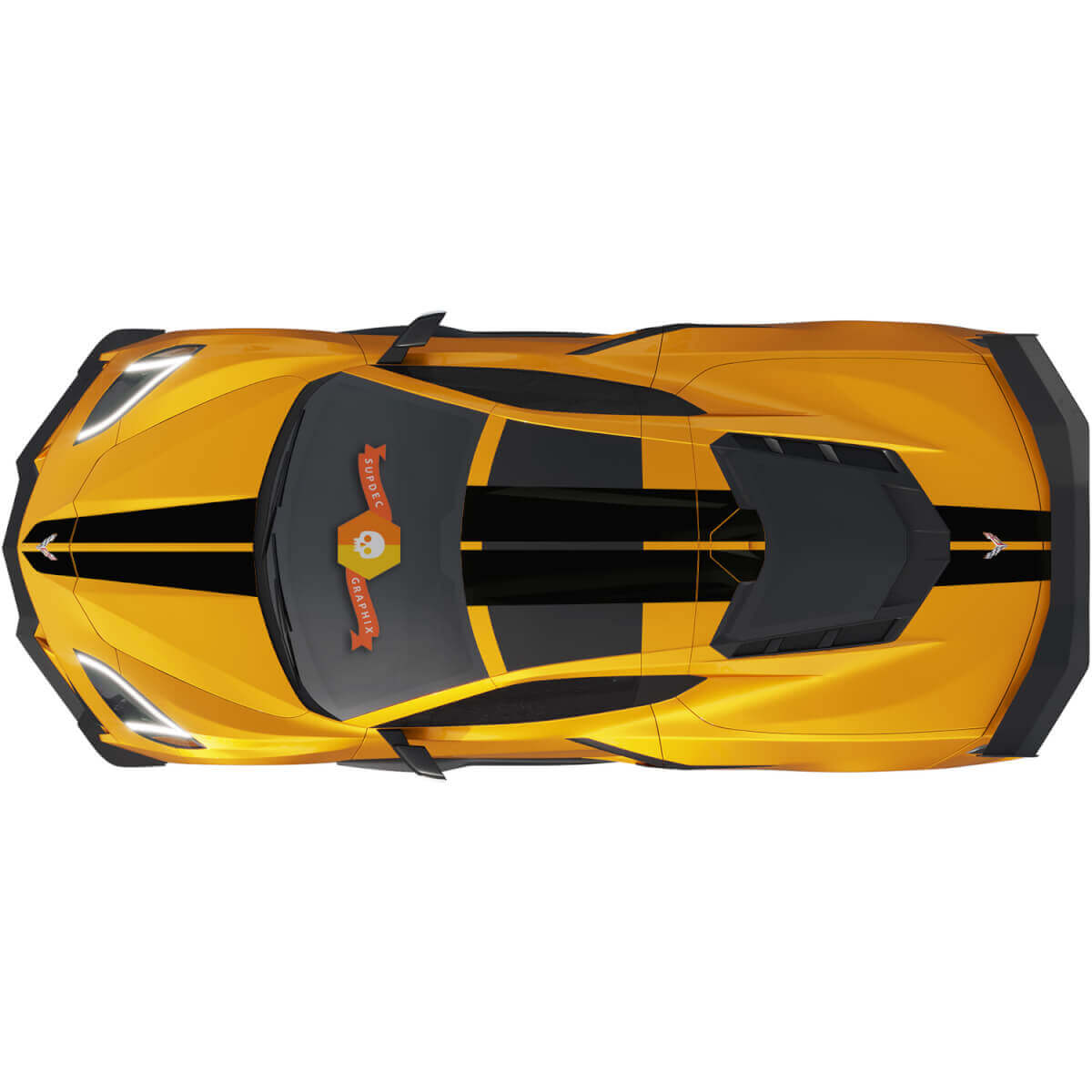 Vollflächiges Hauben-Dach-Heck Rennstreifen Vinyl-Aufkleber-Set für Chevrolet Corvette C8