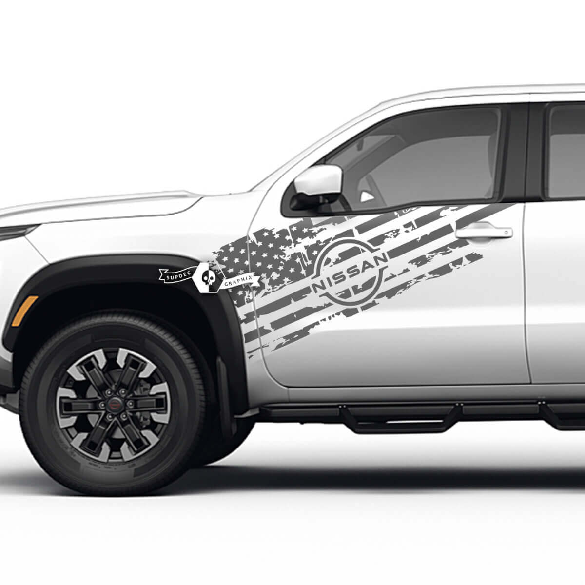 Verschlissenes USA-Flaggen-Türvinyl-Aufkleber-Set für Nissan Frontier