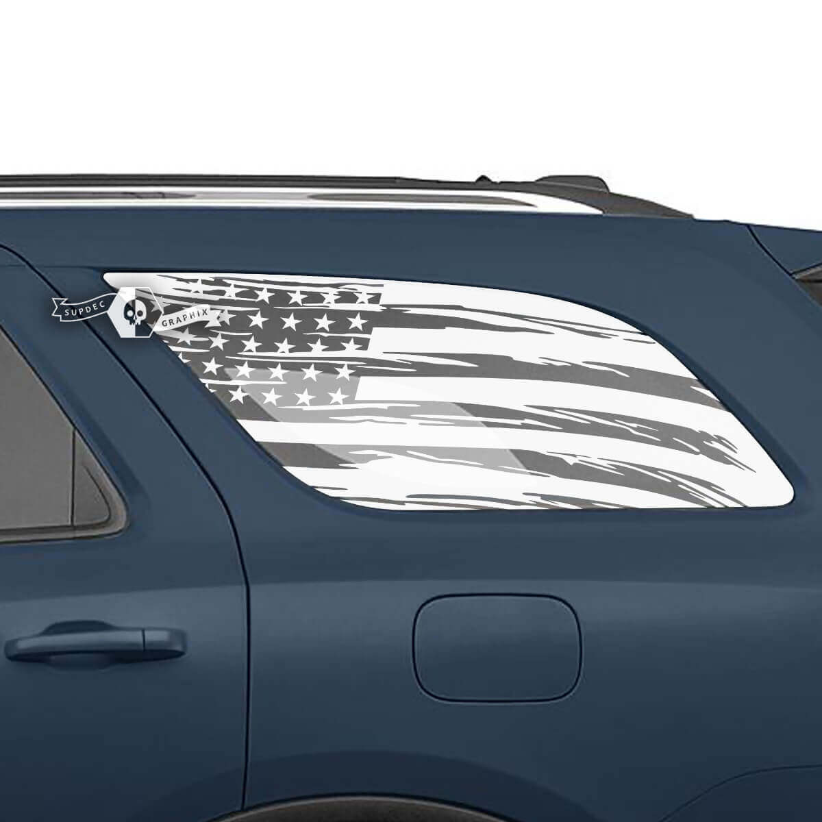 2x Dodge Durango Side Rear Window USA Flag Destroyed Aufkleber Vinyl Aufkleber
