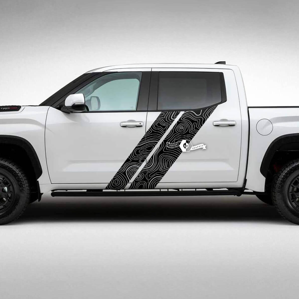 Topografische Karte Doppelstreifen Vinyl-Aufkleber-Set für Toyota Tundra