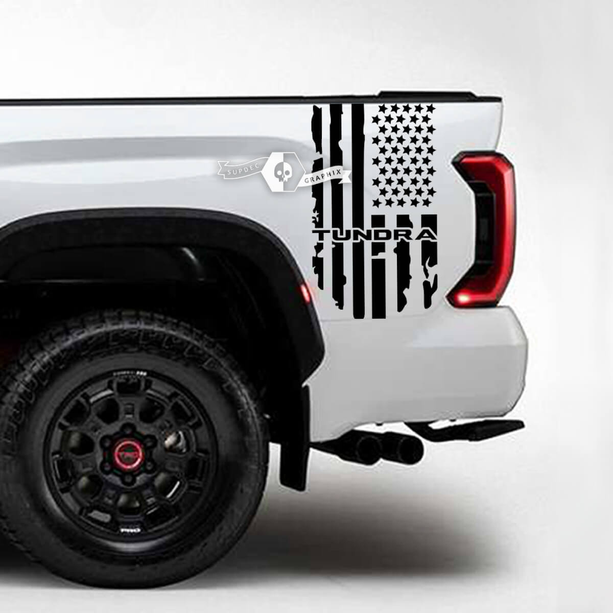 Paar Toyota Tundra Bed Side Rear Fender Destroyed Grange USA Flag Logo Stripes Vinyl Aufkleber Aufkleber
