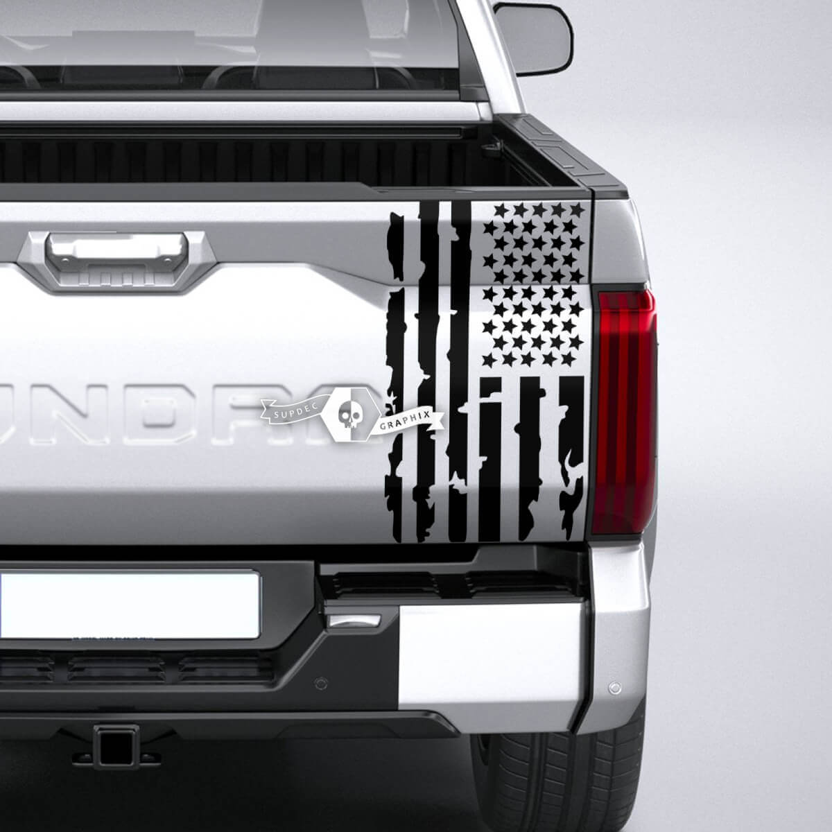 Toyota Tundra Bed Pickup Truck Tailgate Destroyed Grange Stripes USA Flag Vinyl Aufkleber Aufkleber
