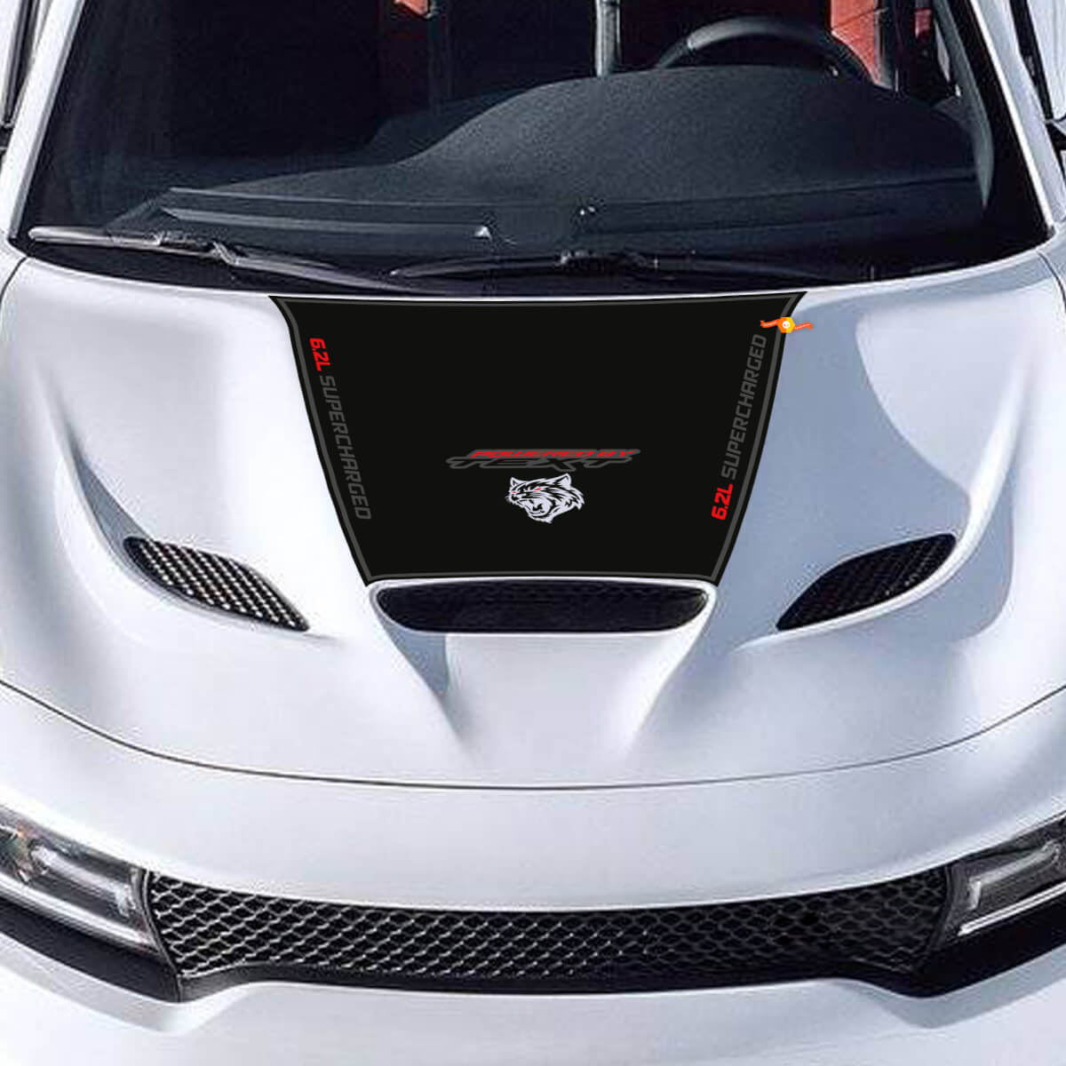 Motorhaubenaufkleber für Charger 6.2L SUPERCHARGED 6.2L HEMI SRT HELLCAT HEMI Vinyl-Aufkleber, 3 Farben
