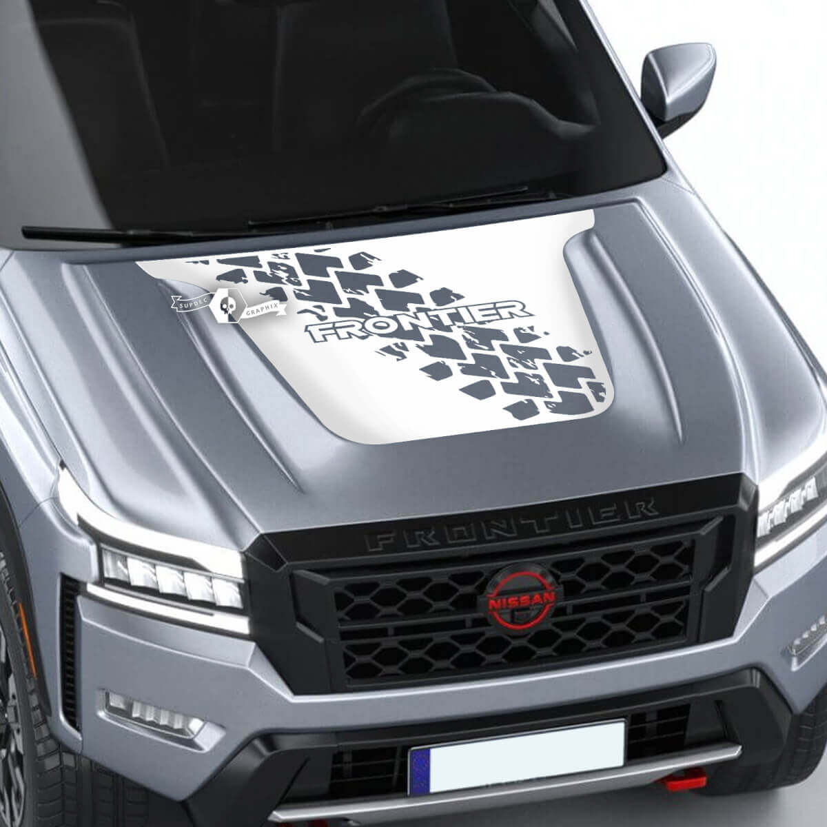 Nissan Frontier S SV Pro-4x Motorhaubenaufkleber, Vinyl, Reifenspur, Off-Road, Blackout, grafischer Aufkleber
