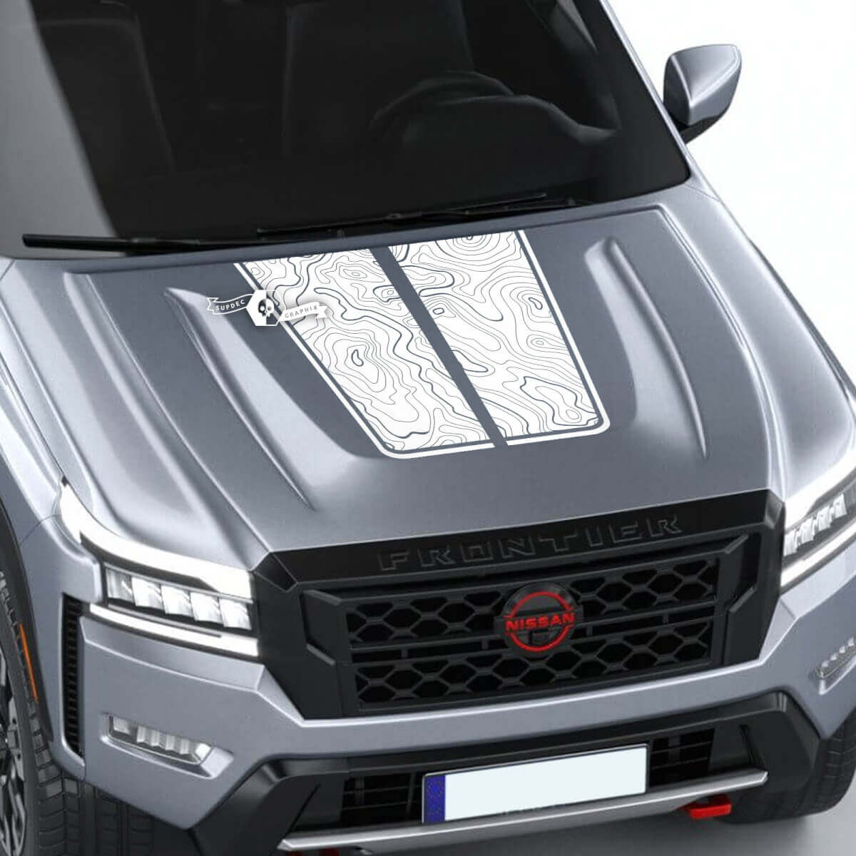 Nissan Frontier S SV Pro-4x Motorhaubenaufkleber, Vinyl, topografische Karte, Konturlinien, Off-Road, Dual-Blackout-Grafikaufkleber
