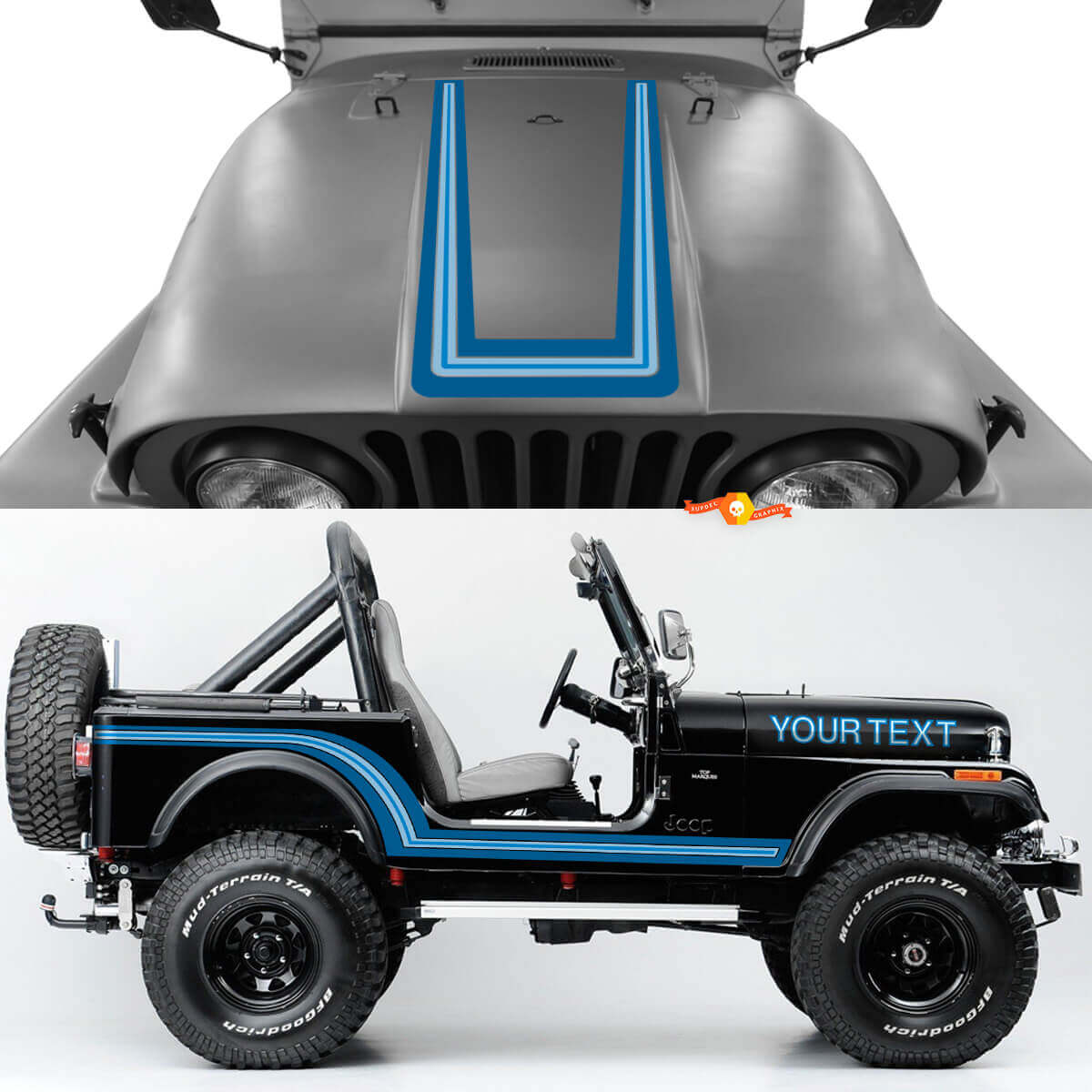 Vintage Gebogene Streifen Motorhaube Seite für Jeep Renegade CJ7
