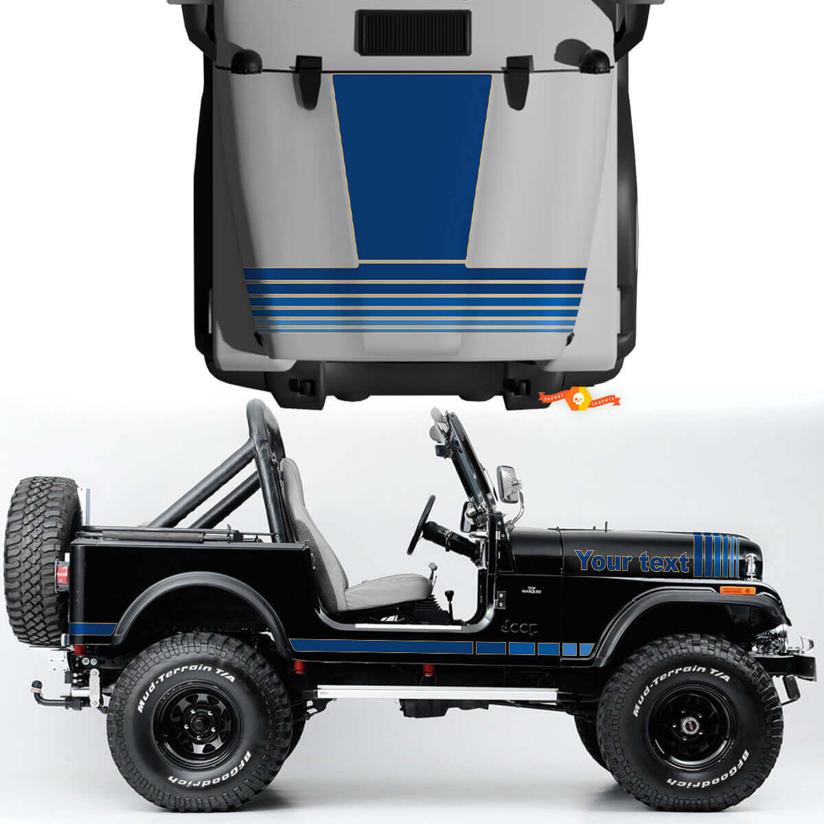 Vintage breite Streifen Motorhauben-Seiten Vinylaufkleber Decals Set 2 für Jeep Renegade CJ7