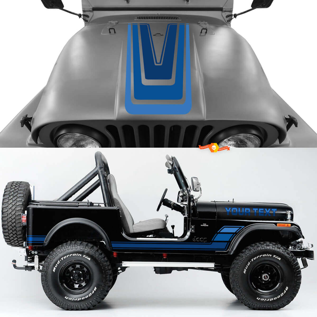 Vintage Streifen Motorhaube Seiten Vinylaufkleber Decals Set 2 für Jeep Renegade CJ7