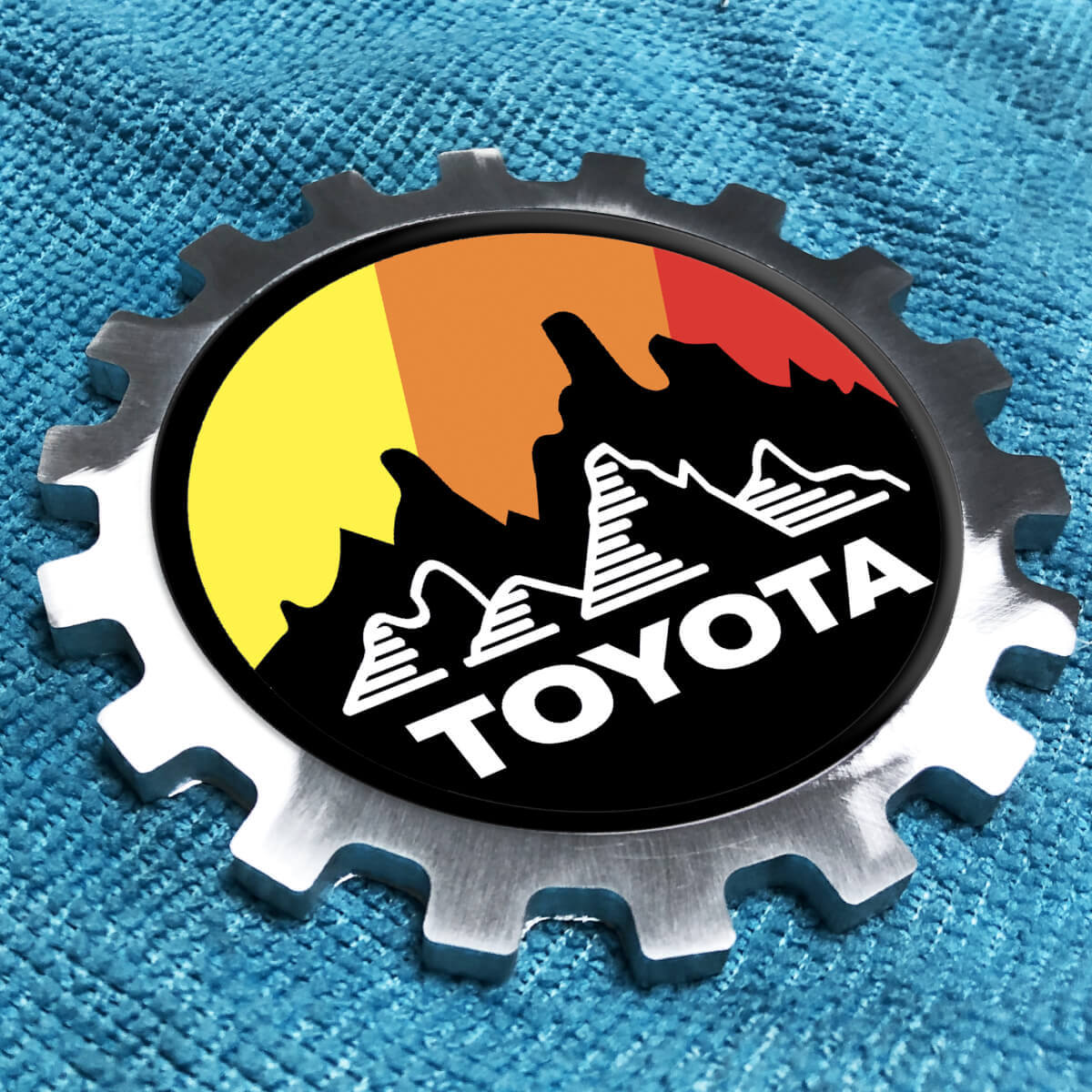 Toyota Mountains Retro 4x4 Metall Aluminium Abzeichen Bettseite Getriebe Emblem Aluminium
