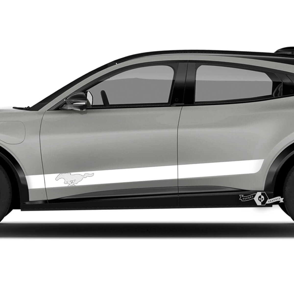 Paar Ford Mustang MACH-E MACH E Logo Rocker Panel Stripes Seitentür-Aufkleber aus Vinyl
