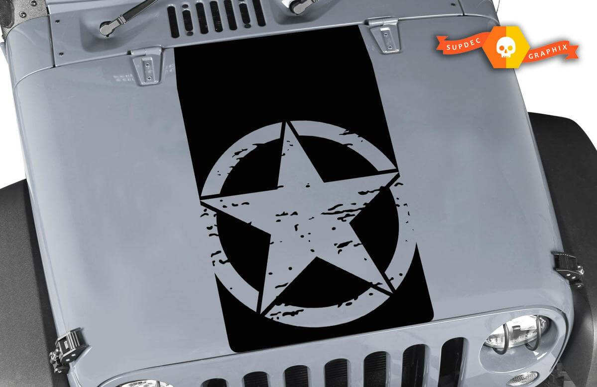 Verwaschener Militärstern Blackout-Hauben-Vinylaufkleber für Jeep Wrangler