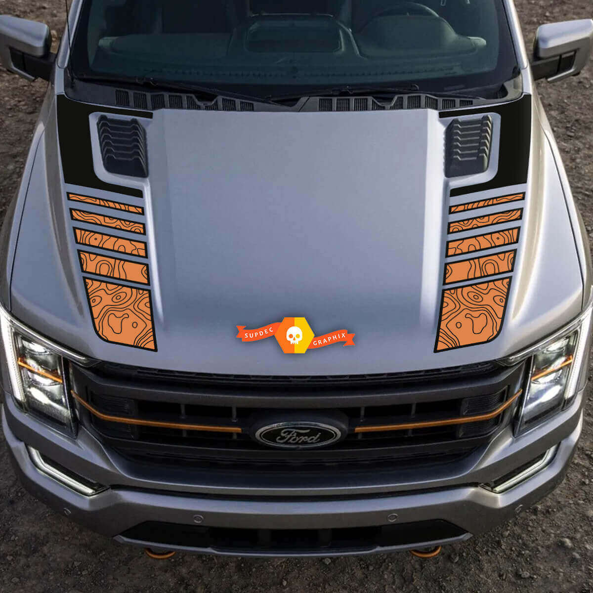 Topographische Karte Doppel-Kapuze Streifen Vinylaufkleber für Musclecar Truck Tremor