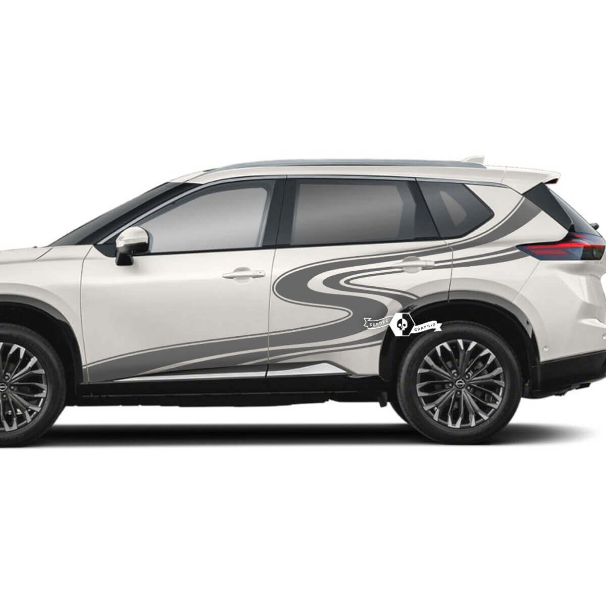 Paar Nissan Rogue Seitentür-Heckfender-Streifen, kurvenreiche Straße, Aufkleber, Vinyl-Grafik
