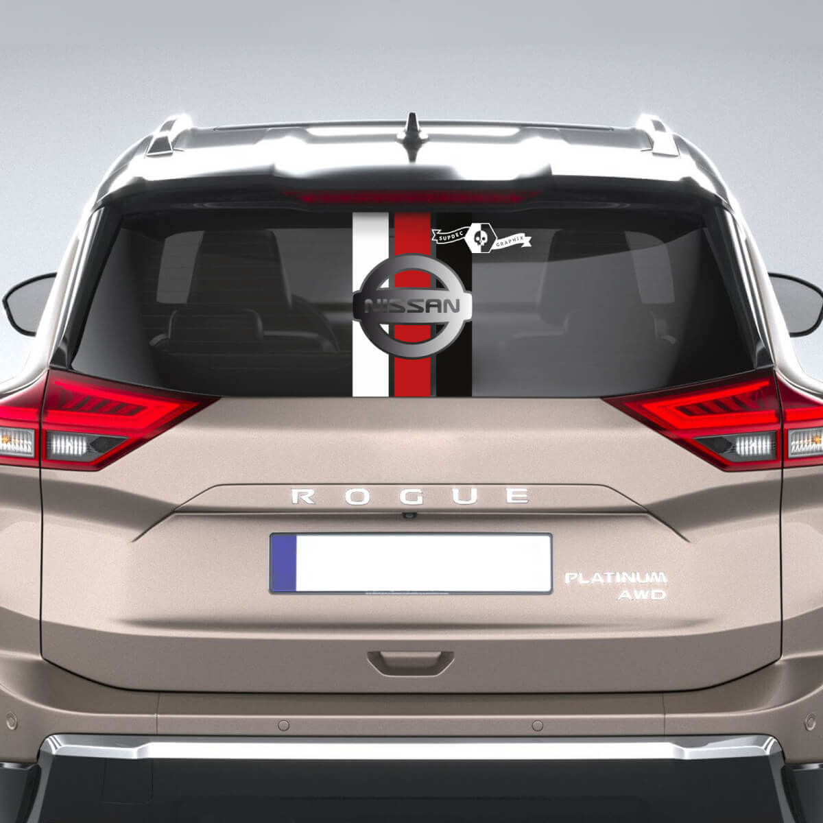 Heckscheibenaufkleber für Nissan Rogue, Vinyl-Aufkleber, grafische dreifarbige Streifen
