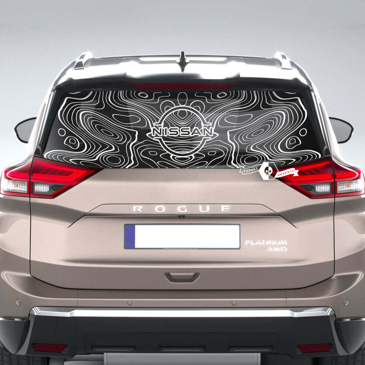 Heckscheibenaufkleber für Nissan Rogue mit topografischer Karten-Vinyl-Aufklebergrafik
